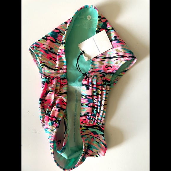 SHADE & SHORE multicolor watercolor print side shirred low bikini bottoms -small - Picture 5 of 10